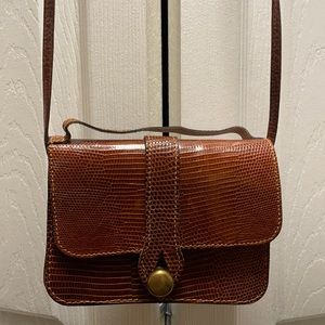 Vintage Johnny Farrah brown lizard flap clutch with removable strap